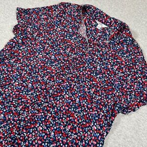 Croft & Barrow Button Up Womens Large Blue Cherries‎ Comfortable Short Sleeve